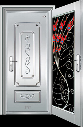 门业图片-不锈钢楼宇门不锈钢楼寓门JFX-12021(整板复合门)龙凤呈祥图片