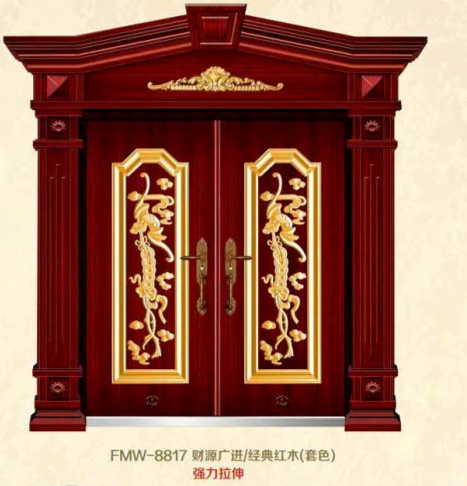 门业图片-非标仿铜门福满屋高端经典红木套色大门0.8*1.5图片