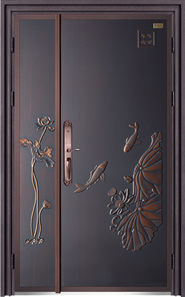 门业图片-精雕铸铝装甲门LM-620（年年有余）精雕铸铝装甲门图片
